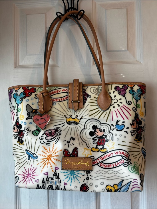 Dooney & Bourke Handbags - Dooney & Bourke White Disney Mickey Mouse Canvas Tote with Tan Leather Trim